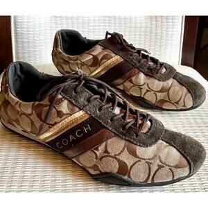 Coach Signature Monogram Brown Canvas Lace Up Sneakers Size 10